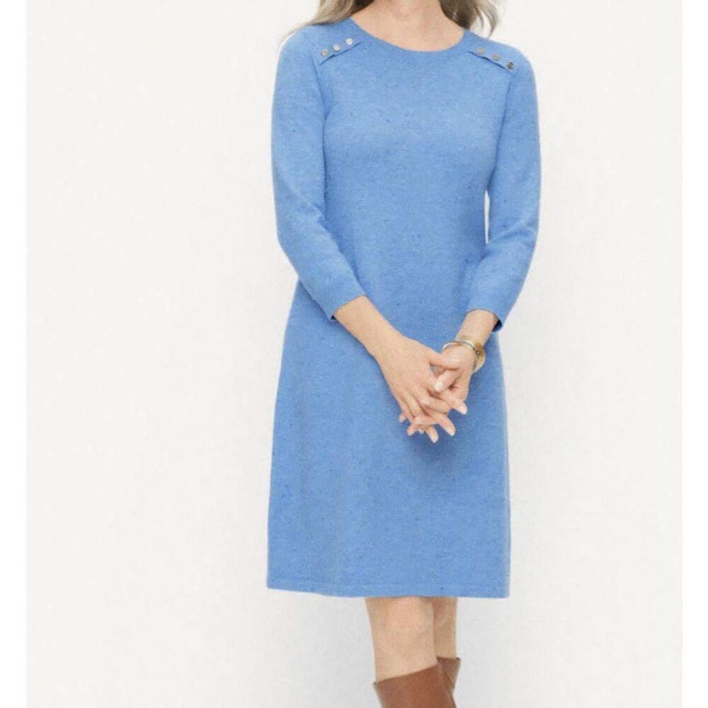 Talbots Dress Women's Medium Blue Kitty Tweed Shift Sweater Knit Cozy Knit